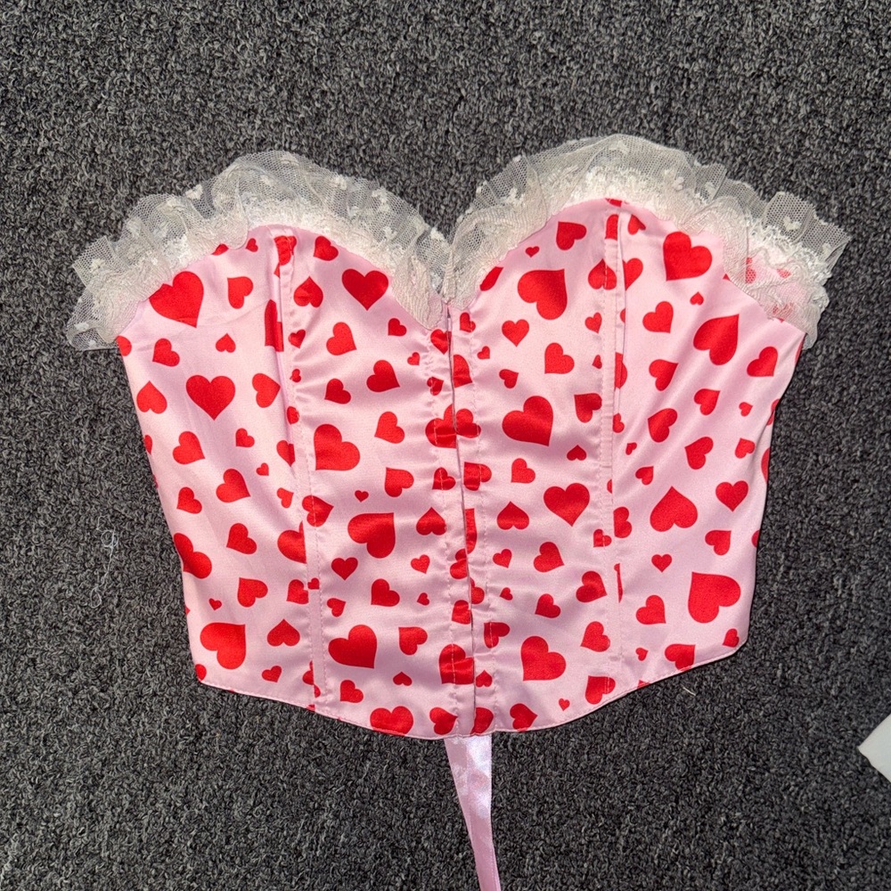 Sugar Thrillz Red Heart Print Corset and Shorts